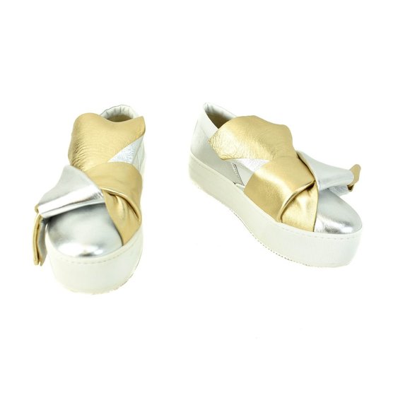No21 Shoes - No21: Metallic Gold/Silver, Leather Bow Flatforms